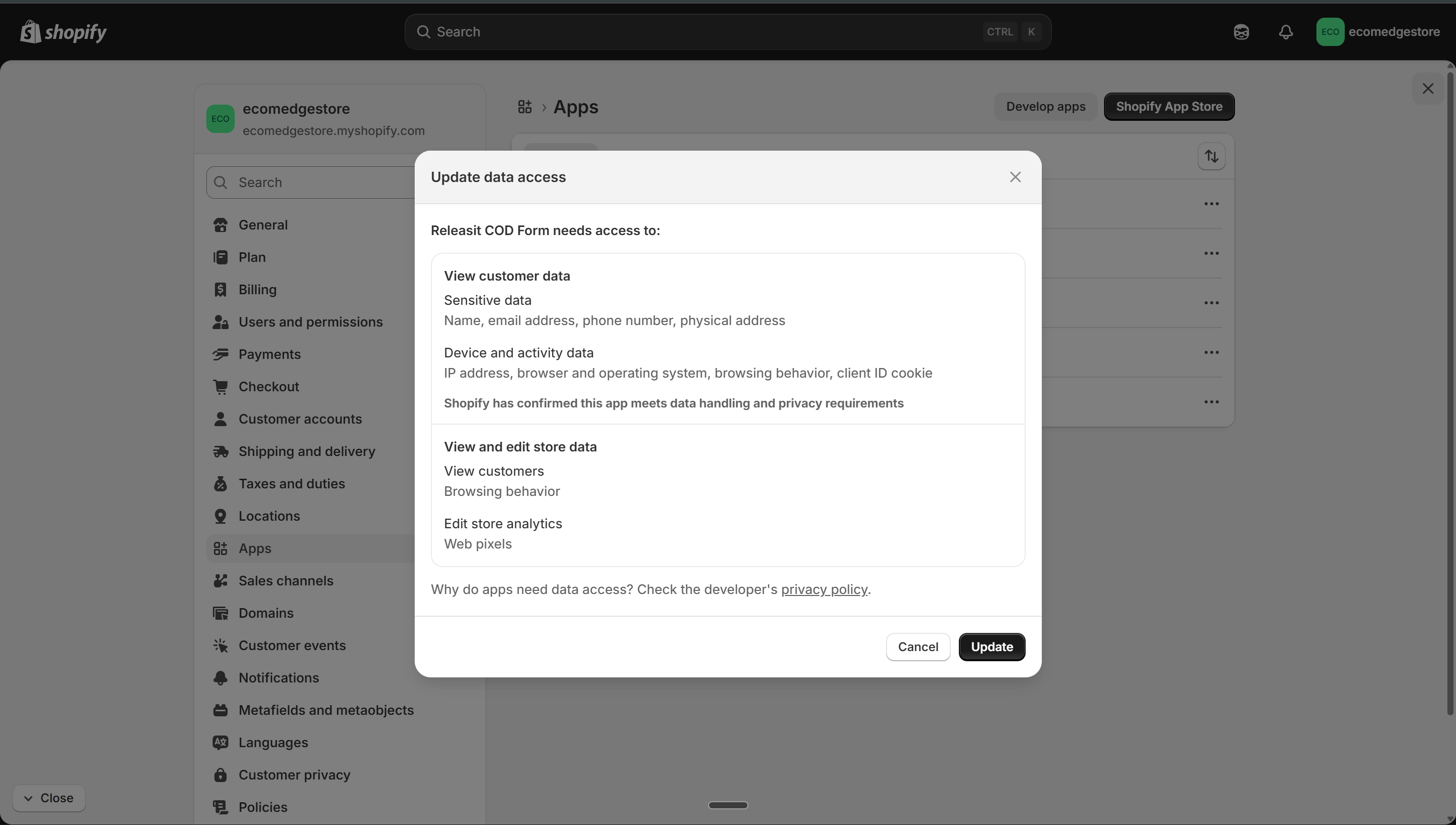 App permissions — review and approve data access